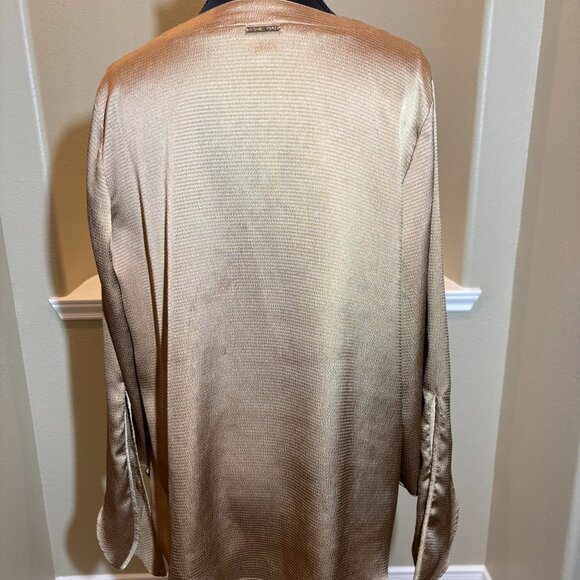 Michael Kors Women's Gold Pullover Blouse with Long Sleeves and ties on Sleeves - Picture 3 of 7